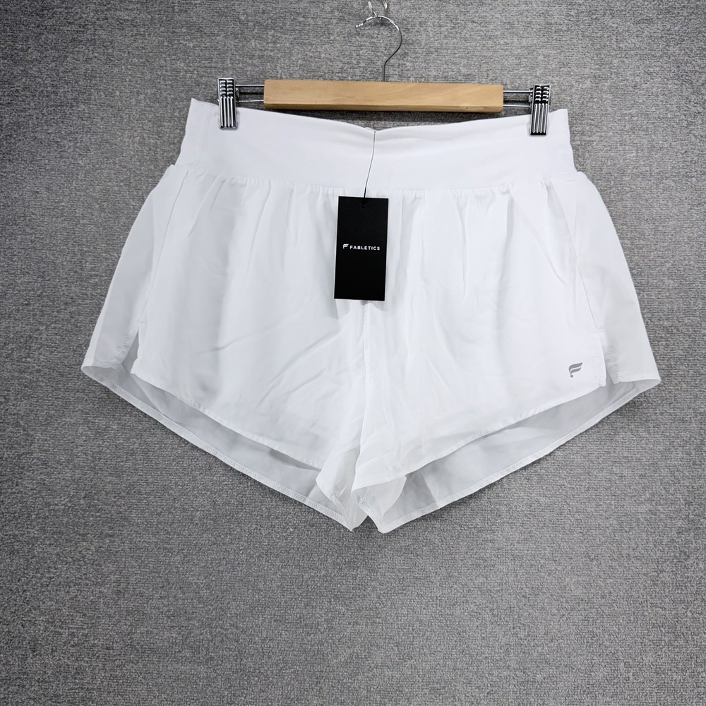 Fabletics Running Shorts Women Size Large White Gym Activewear NEW